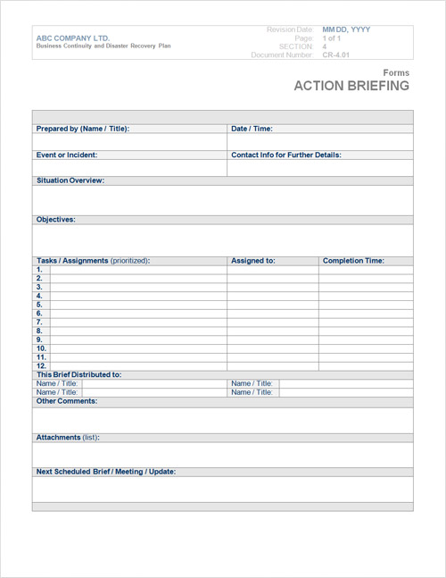 Business Continuity Plan Template Form